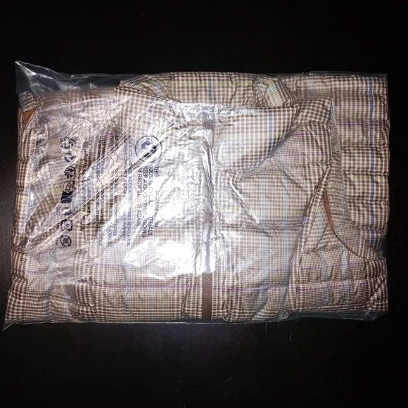 Lands' End Down Vest Light Brown Beige Glen Plaid size PS Petite 8 P6 P8 6P 8P - Picture 6 of 7